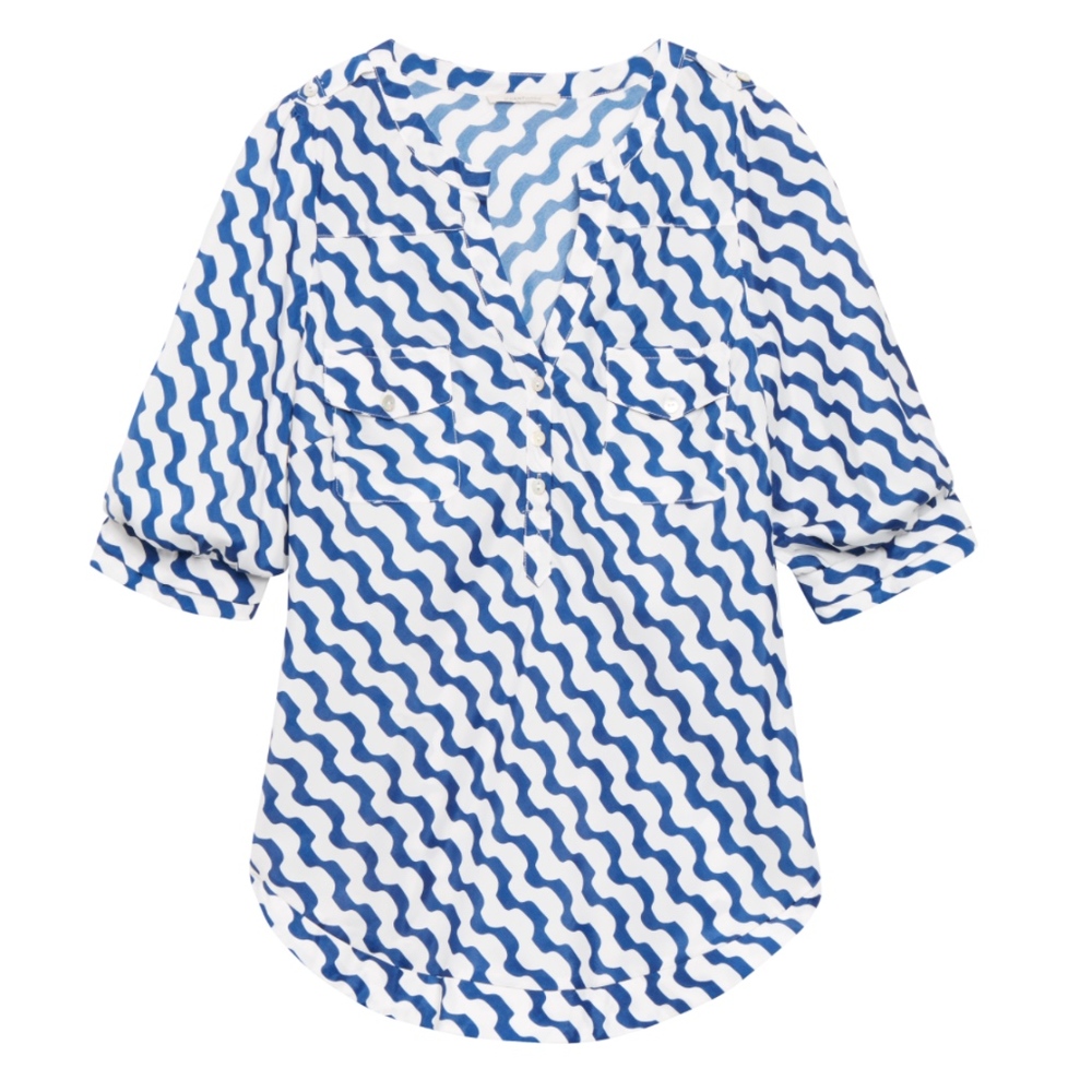 41 Hawthorne Abstract Striped Henley Blouse